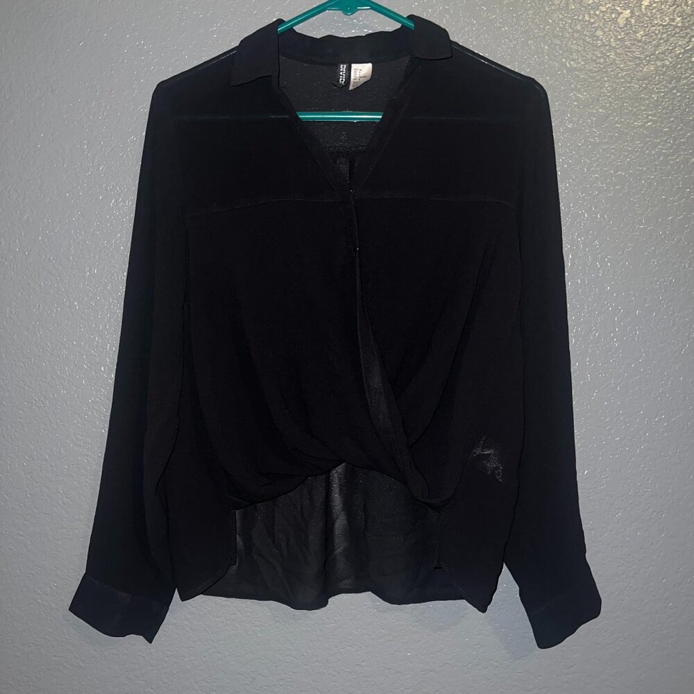 Divided by H&M Black Sheer Wrap Blouse - Size 8